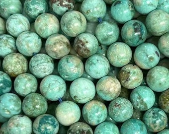 1 Full Strand 15.5" Natural Loose Round Semi Precious Genuine Peruvians Turquoise Healing Stone Gemstone Beads for Jewelry Making 6/8m/10mm