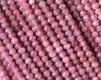 Véritable rondelle naturelle tourmaline rose plate micro perles à facettes brin complet pierre précieuse entretoise mini perles pour la fabrication de bijoux 15,5"