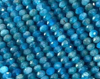 Genuine Natural A Grade Apatite Rondelle Micro Faceted Sparkling Full Strand Gemstone Stone Gems Spacer Mini Beads for Jewelry Making 15.5"