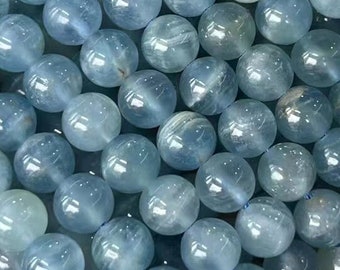 Genuine Natural 3A Grade Honey Blue Lemurian Aquatine Calcite Beads 1 Full Strand 15" Loose Round Stone Smooth Healing Gemstone 6/8/10mm