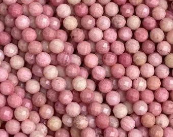 1 brin complet 2/3/4/6 mm véritable guérison naturelle en vrac brillant micro rond à facettes énergie rose rouge rhodonite pierres précieuses perles de pierre 15,5"