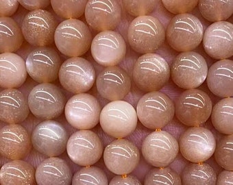 Genuine Natural 5A High Grade Loose Round Gemstone Smooth Peach Sunstone Gem Beads for DIY Jewelry Making 2/3/4/6/8/10mm Full Strand 15"