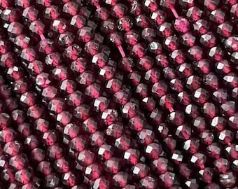Genuine Natural Garnet Rondelle Sparkling Micro Faceted Full Strand Gemstone Stone Spacer Mini Beads for DIY Jewelry Making 15.5"
