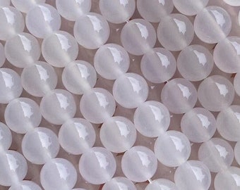 1 Full Strand 15.5" A Grade Natural Loose Round Semi Precious White Agate Gemstone Beads 4mm 6mm 8mm 10mm 12mm