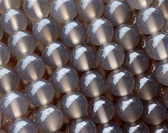 Natural Loose Round Smooth Grey Gray Agate Gemstone Beads, 4/6/8/10/12mm 15" Strand
