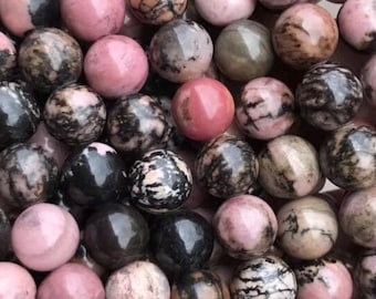 Genuine Natural A Grade Loose Round Semi Precious Smooth Black Lace Rhodonite Gemstone Beads 2/3/4/6/8/10/12mm Full Strand 15"