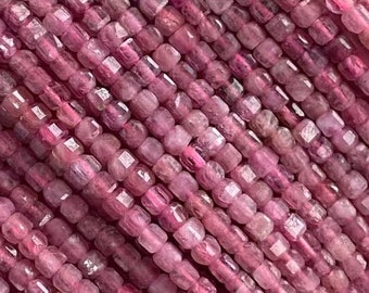 1 brin complet véritable naturel véritable cube à facettes en vrac dés perles carrées tourmaline rose pierre précieuse perles de pierre de guérison 15" pour la fabrication de bijoux