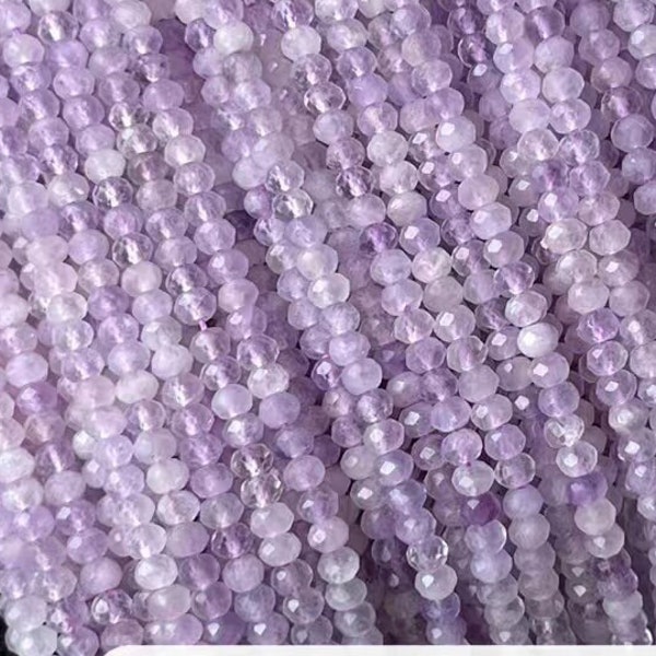 Genuine Natural Lavender Amethyst Rondelle Micro Faceted Full Strand Gemstone Stone Spacer Mini Beads for DIY Jewelry Making Accessories 15"
