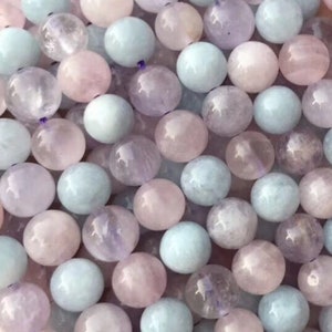 1 Full Strand 15.5&quot; Loose Round Smooth Mixed Purple Aqua Blue Pink Morganite Gemstone Beads for DIY Jewelry Making Accessories 4/6/8/10/12mm