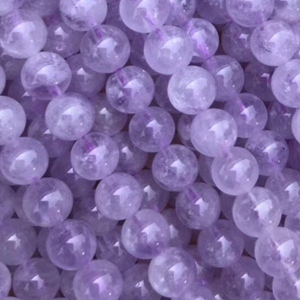 AAA Grade Genuine Natural Loose Round Light Purple Violet Lavender Milky Amethyst Lilac Gemstone Beads 4mm 6mm 8mm 10mm 12mm Full Strand 15"