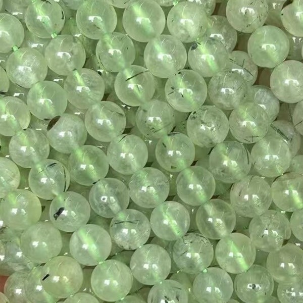 1 Full Strand 15.5" Genuine Real Natural Loose Round Semi Precious Stone Smooth A Grade Prehnite Gemstone Mala Beads 4/6/8/10mm