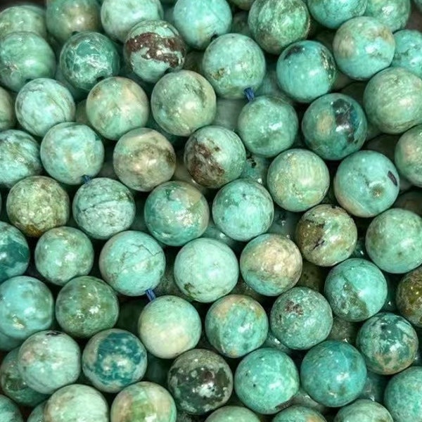 1 Full Strand 15.5" Natural Loose Round Semi Precious Genuine Peruvians Turquoise Healing Stone Gemstone Beads for Jewelry Making 6/8m/10mm