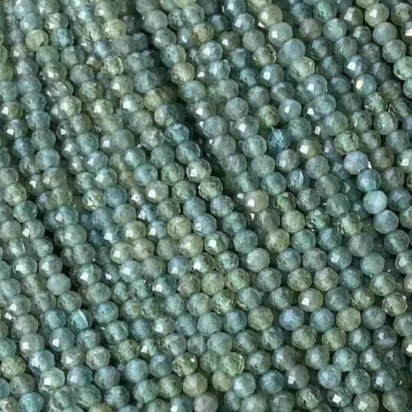 2/3/4mm Genuine Natural Loose Semi Precious Micro Round Mini Faceted Green Apatite Gemstone Stone Beads for Jewelry Making Full Strand 15.5"