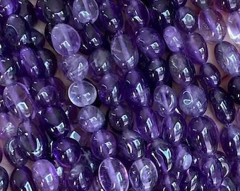 6*8mm 8*10mm Full Strand Loose Irregular Stone Smooth Polished Genuine Natural Pebble Nugget Dark Purple Amethyst Gemstone Beads