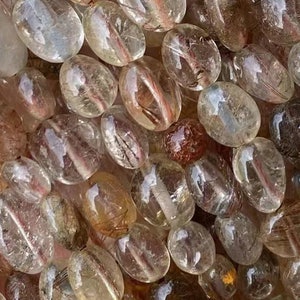 4*6mm 6*8mm 8*10mm Full Strand Loose Irregular Stone Smooth Polished Genuine Natural Pebble Nugget Copper Rutilated Quartz Gemstone Beads