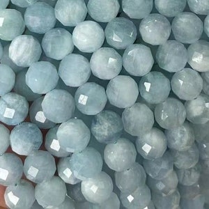 Gorgeous 1 Full Strand 15&quot; Genuine Real Natural Shining Micro Faceted Blue Aquamarine Loose Round Healing Stone Gemstone Beads 6/8/10mm