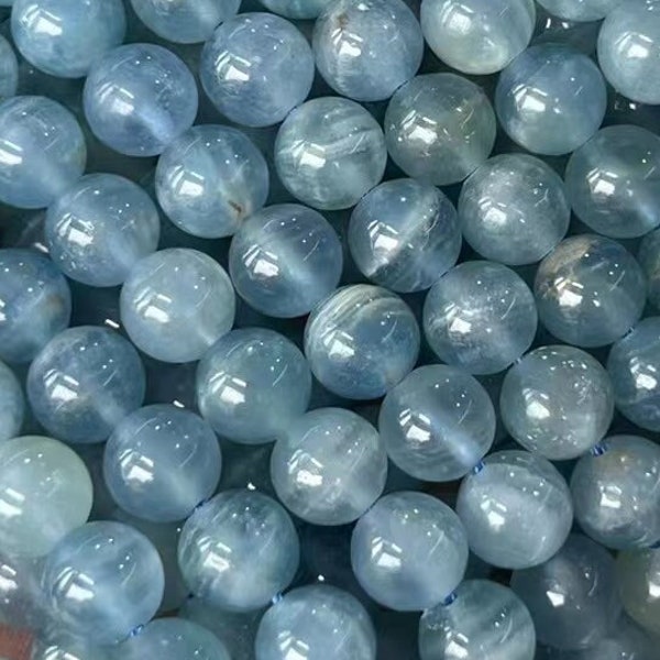 Genuine Natural 3A Grade Honey Blue Lemurian Aquatine Calcite Beads 1 Full Strand 15" Loose Round Stone Smooth Healing Gemstone 6/8/10mm