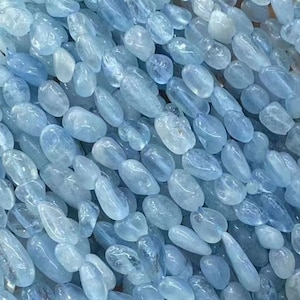 1 filo intero sciolto irregolare pietra semipreziosa liscia lucidata autentico naturale ciottolo pepita blu acquamarina perline di pietra preziosa 6 mm X 8 mm