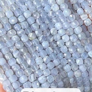 Genuine Natural Faceted Cube Dice Square 2/3/4mm Blue Chalcedony Lace Agate Beads Healing Gemstone for DIY Jewelry Making Full Strand 15“