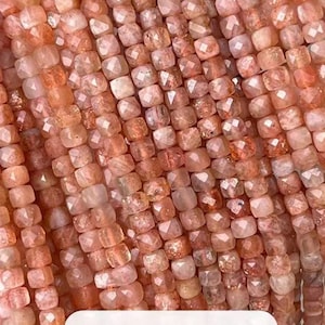 1 Full Strand Genuine Real Natural Loose Faceted Cube Dice Square Gold Sunstone Beads Healing Stone Gemstone Beads for DIY Jewelry Making