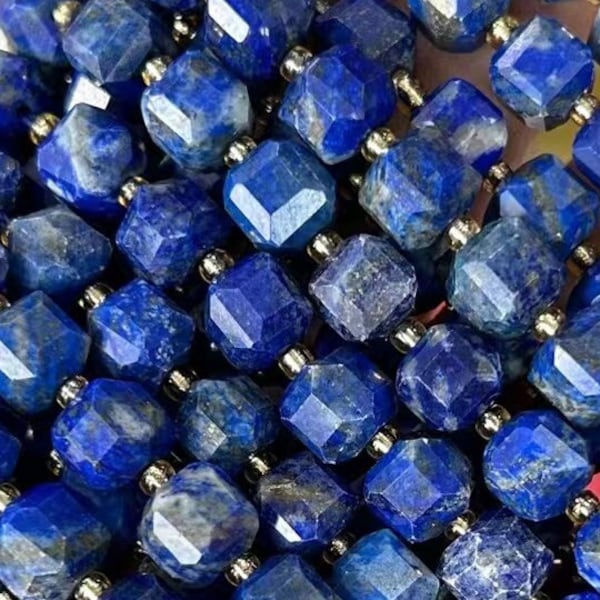 10mm Cube Blue Lapis Lazuli Genuine Natural Loose Faceted Dice Square Gemstone Healing Stone Beads for DIY Jewelry Making Full Strand 15"