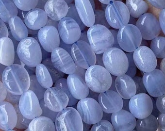 Loose Irregular Semi Precious Stone Smooth Genuine Natural Pebble Nugget Blue Chalcedony Lace Agate Gemstone Beads Full Strand 15&quot;