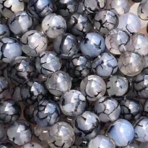 1 Full Strand 15.5&quot; Genuine Natural Loose Round Semi Precious Smooth Black Dragon Vein Agate Gemstone Beads 4mm 6mm 8mm 10mm 12mm