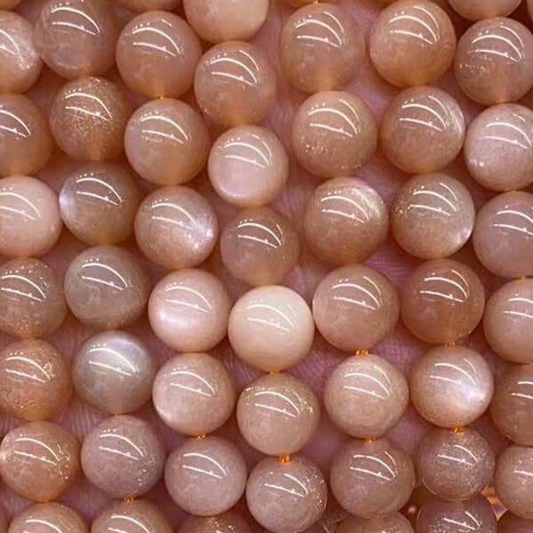 1 Full Strand 15.5" Genuine Natural 5A High Grade Loose Round Smooth Peach Moonstone Gemstone Sunstone Gem Beads for DIY Jewelry Making