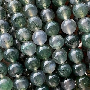 1 Full Strand 15.5&quot; 3A Grade Genuine Natural Loose Round Selective Clear Green Moss Agate Gemstone Beads 3mm 4mm 6mm 8mm 10mm