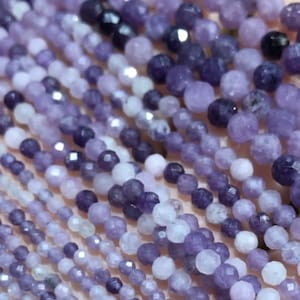1 Full Strand 15.5“ 2/3/4mm Genuine Natural Loose Micro Faceted Real Round Chinese Purple Lepidolite Stone Gemstone Beads for Jewelry Making