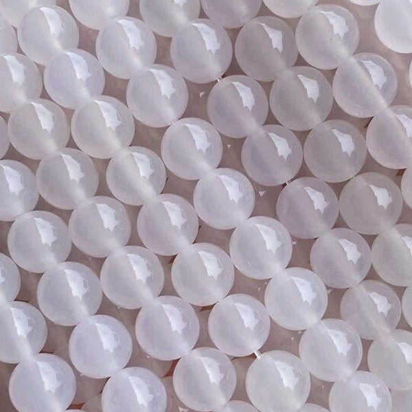 1 Full Strand 15.5" A Grade Natural Loose Round Semi Precious White Agate Gemstone Beads 4mm 6mm 8mm 10mm 12mm