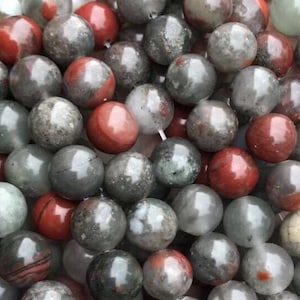 1 Full Strand 15.5&quot; Genuine Natural Loose Round Semi Precious Smooth African Bloodstone Blood Stone Gemstone Beads 4mm 6mm 8mm 10mm 12mm