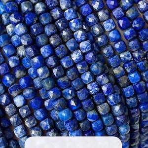 1 Full Strand Genuine Real Natural Loose Small Faceted Cube Dice Square Lapis Lazuli Gemstone Healing Stone Beads 15&quot; for DIY Jewelry Making