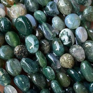 1 Full Strand Loose Irregular Stone Genuine Natural Pebble Nugget Moss Agate Healing Gemstone Beads for DIY Jewelry Making 6mm X 8mm 15.5&quot;