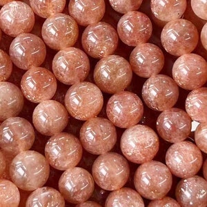 Natural 5A High Grade Round Smooth Golden Glitter Inside Sunstone Gemstone Heliolite Beads for DIY Jewelry Making 15" Strand