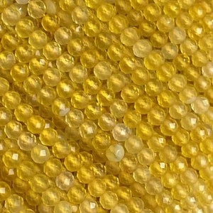 1 Full Strand 3mm Genuine Natural Loose Semi Precious Sparkling Micro Round Faceted Healing Yellow Agate Gemstone Seed Stone Beads 15.5&quot;