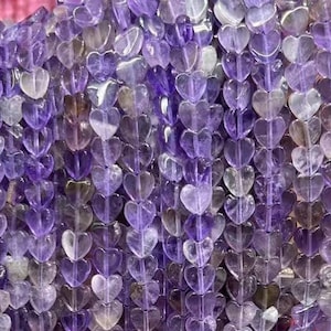 Voller Strang 6mm echte reale natürliche vertikal gebohrte Healing Edelstein flache Herzform Amethyst Perlen für DIY Schmuckherstellung 15 "