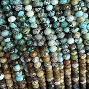 1 Full Strand Genuine Natural Micro Rondelle Faceted Gradient Color Azurite Chrysocolla Turquoise Gemstone Beads for DIY Jewelry Making 15&quot;