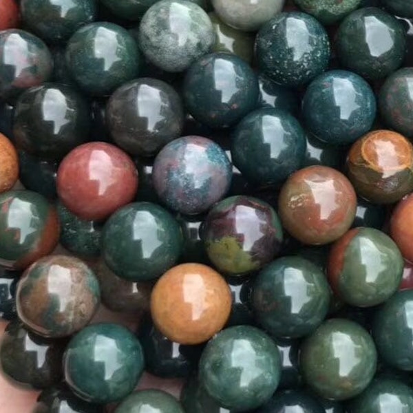 1 Full Strand 15.5" Genuine Natural Loose Round Semi Precious Healing Blood Stone Smooth Indian BloodStone Gemstone Beads 4mm 6mm 8mm 10mm