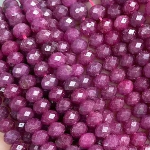 Äkta naturliga rubin rondelle mikrofasetterade helsträngade korund ädelsten mini distanspärlor för DIY smyckestillverkning 15,5"