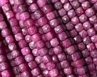 2/3/4mm Genuine Real Natural Small Faceted Cube Dice Square Beads Ruby Gemstone Healing Stone Beads for DIY Jewelry Making Full Strand 15"
