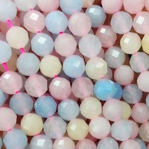 Full Strand 15&quot; Loose Round Faceted Created Sparkling Pink Morganite Stone Gemstone Beads for DIY Jewelry Making 6/8/10mm