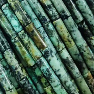 4X13mm Genuine Natural African Turquoise Cylinder Tubular Thin Long Gemstone Pipe Tube Beads for DIY Jewelry Making Accessories Full Strand