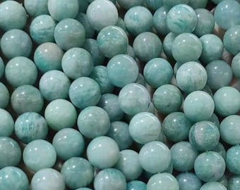 1 Full Strand 15.5" Genuine Real Natural AB Grade Loose Round Smooth Russian Amazonite Gemstone Gem Beads for DIY Jewelry Making 6/8/10mm