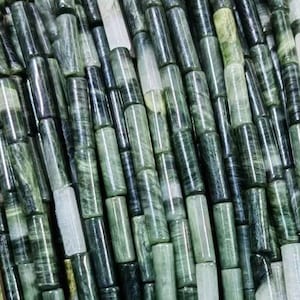 4X13mm Grass Jasper 1 Full Strand Natural Loose Cylinder Tubular Thin Long Gemstone Pipe Tube Beads for DIY Jewelry Making Accessories 15&quot;
