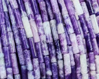 Tubo de 4X13mm, lepidolita púrpura china, 1 hebra completa, cilindro suelto Natural, cuentas tubulares finas largas de piedras preciosas para fabricación de joyas DIY de 15"
