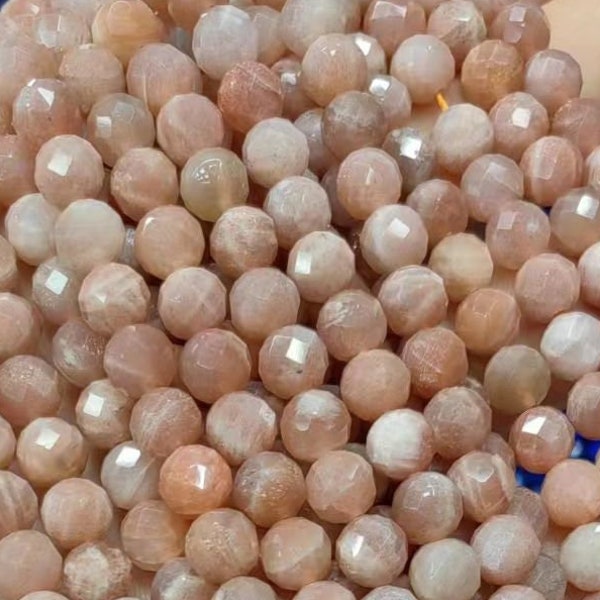 Sparkling 1 Full Strand 15" Genuine Real Natural Shining Faceted Pink Sunstone Loose Round Healing Stone Gemstone Gem Beads 4/6/8/10mm