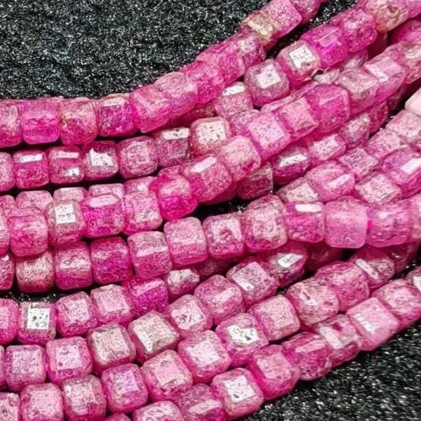 2mm 1 Full Strand Genuine Natural Faceted Cube Dice Square A Grade Ruby Beads Stone Gemstone Beads for DIY Jewelry Making 15"