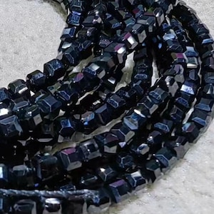 2mm 1 Full Strand Genuine Natural Loose Micro Faceted Cube Dice Square Black Tourmaline Healing Gemstone Beads 15&quot; for DIY Jewelry Making