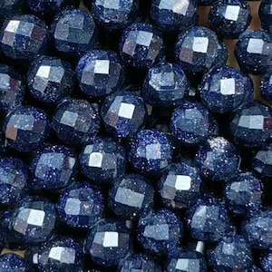 6mm 8mm 10mm Round Micro Faceted Blue Galaxy Sandstone Gemstone Goldstone Beads for DIY Beading Jewelry Making Full Strand 15.5&quot;